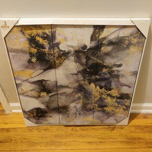 Light Gray, Dark gray, metallic gold, and lavender 3-piece painting